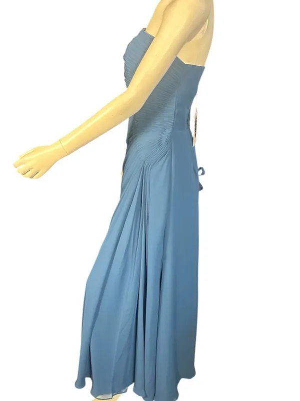 Ryanth Asymmetrical Off Shoulder Ruched Bodice Chiffon Evening Gown Blue 12 NWT - Image 3