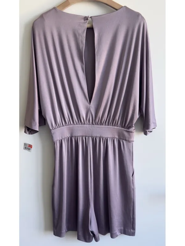 Halston Heritage Mauve Open Back Batwing Sleeve Romper Size 10 - Image 5