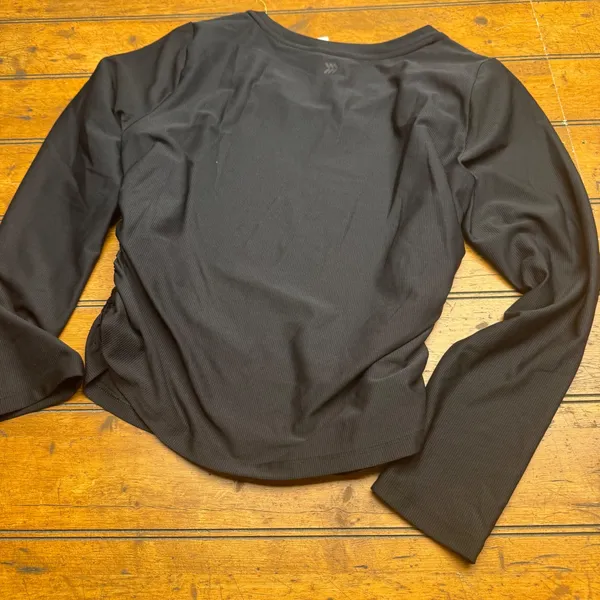 All in Motion Black Ribbed Ruched Long Sleeve Athletic Cropped Top Women‎ Medium - Image 3