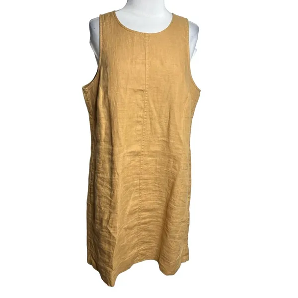 J. Crew Button-back linen shift dress tan brown‎ Sz M - Image 3