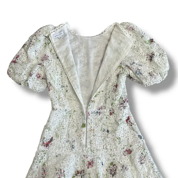 Gianni Bini Women’s Floral Eyelet‎ Puff Sleeve Mini Dress White Size 4 Lined - Image 8