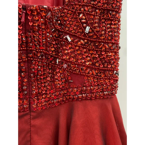 Sherri Hill‎ Red Halter Fit & Flare Cocktail Dress Women's Size 2 Beaded Formal - Image 7