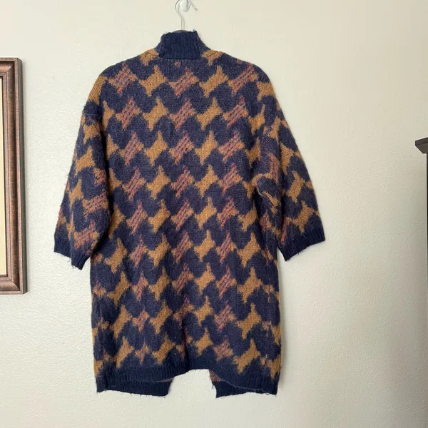 Lucky Brand Wool Blend Boho Longline lona Cardigan Brown/Navy Size Small - Image 7