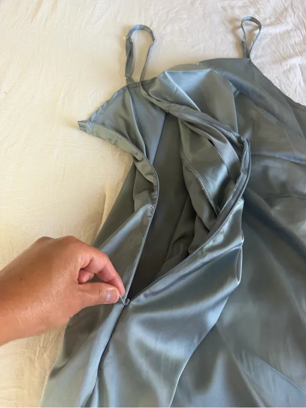 Cider Satin Slip Midi Dress in Steel Blue-Grey - Image 7