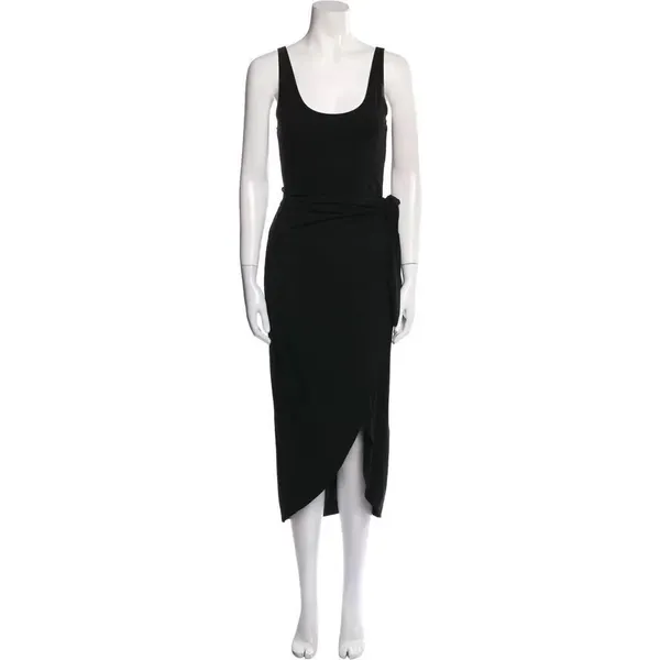 Reformation Black Wrap Midi Dress Tie Waist Sustainable Lyocell Stretch Size S - Image 12