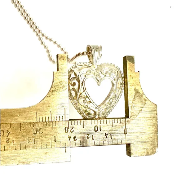 Filigree Heart Pendant With 16 Inch Bead Chain 925 Silver - Image 2