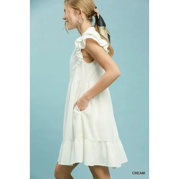 Umgee Ruffle Sleeve Babydoll Dress - Large - Image 2