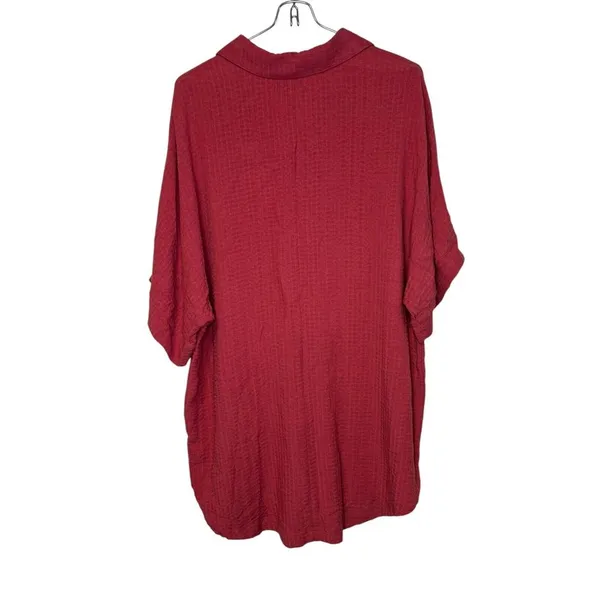 BKE Women Top Shirt Button Front Collar Pocket Short Sleeve Oversized Red‎ Small - Image 7