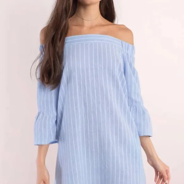 Tobi Dress Abby Striped Off Shoulder Dress in Light Blue Size M - Image 4