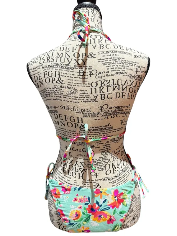 NWT Cupshe Floral String Bikini Set Size Small Aqua Tropical Swimwear - Image 3