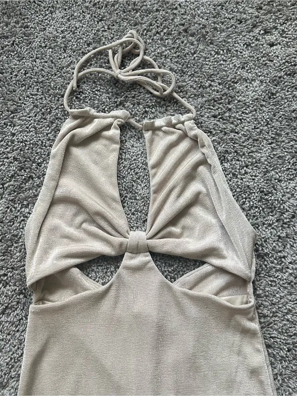 Fiestar Beige Cutout Halter Mini Dress - Image 3