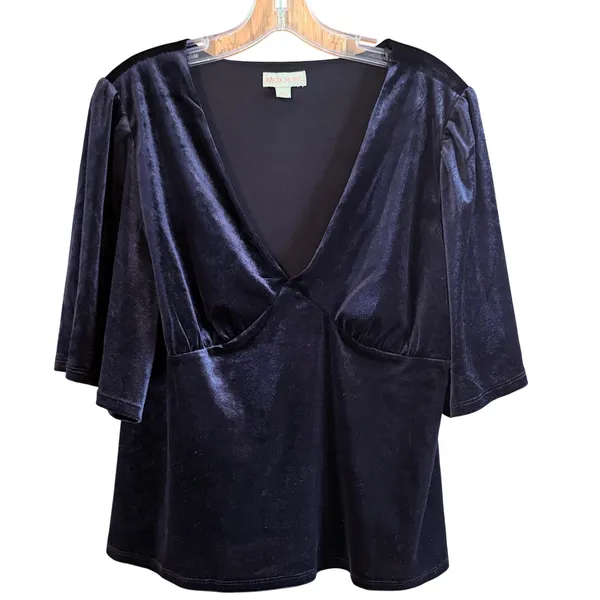 Knox Rose XL Black Velour V-Neck Flutter Sleeve‎ Empire Waist Top Blouse - Image 4