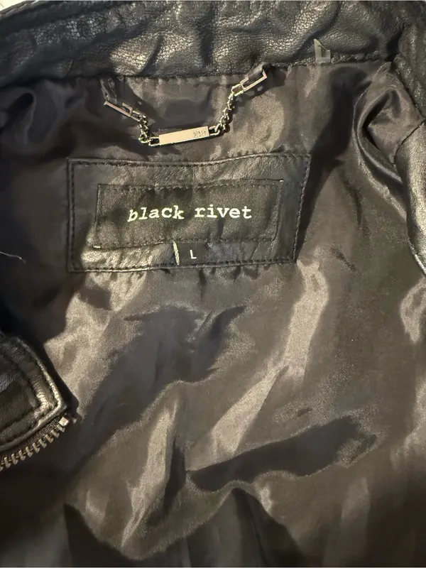 Black Rivet Womens Leather Jacket Size L Black Zip Biker Moto Fitted Outerwear - Image 5