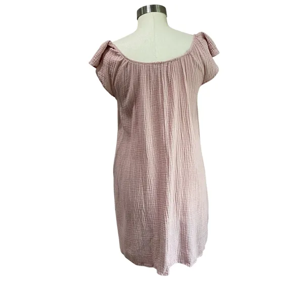 Ces Femme‎ Pink Gauze Mini Dress M Short Sleeve Solid Flowy Boho Casual - Image 2