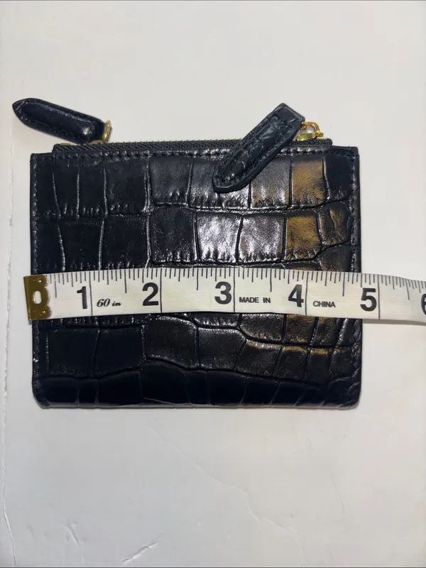 Kurt Geiger Black Embossed Leather Wallet Snap Closure 2 Gold Toned Zip Pockets - Image 7