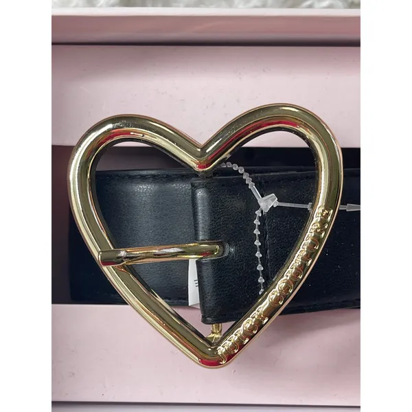 Juicy Couture Black Belt Heart shaped Buckle Gold Tone Adjustable Size M/L NEW - Image 6