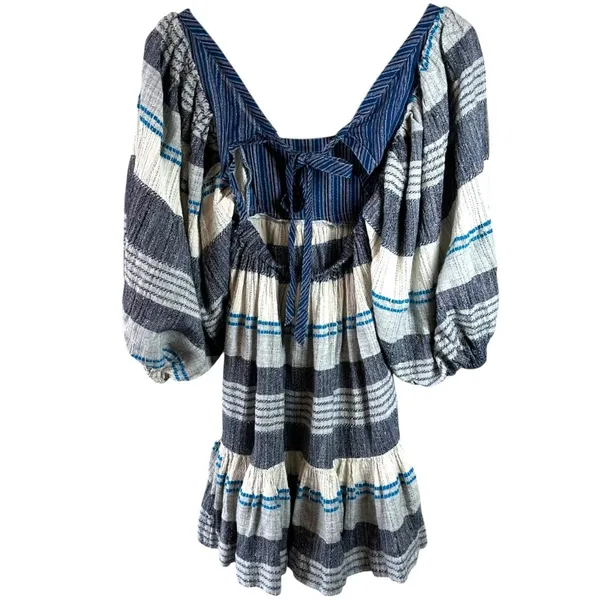 Free People All Lined Up Striped Boho Peasant Milkmaid Dress Open Back XS - Image 6