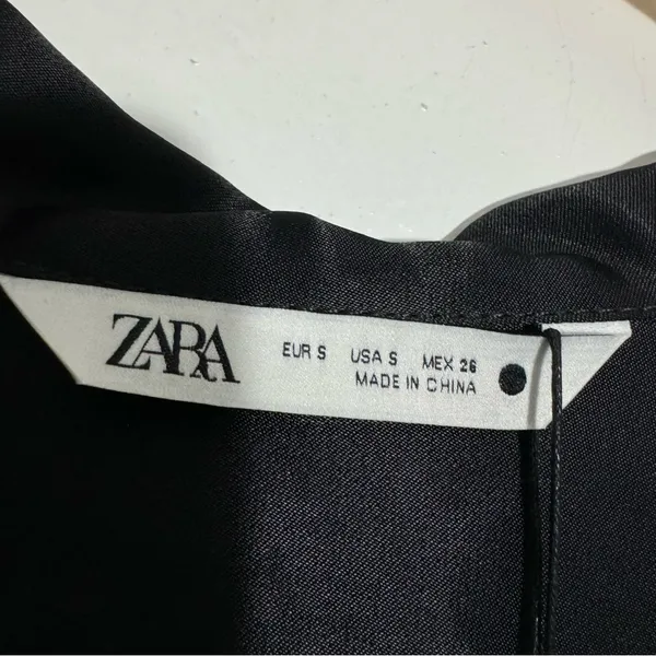 Zara Black Satin Blouse Embellished Jeweled Wide Cuffs Small Elegant Minimalist‎ - Image 9