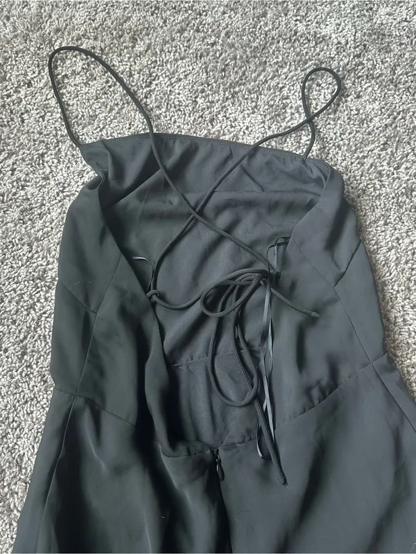 Le Lis Black Slip Mini Dress with Spaghetti Straps - Image 4