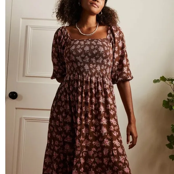 Urban Outfitters Lottie Chocolate Floral Tie-Back Midi Dress size L - Image 4