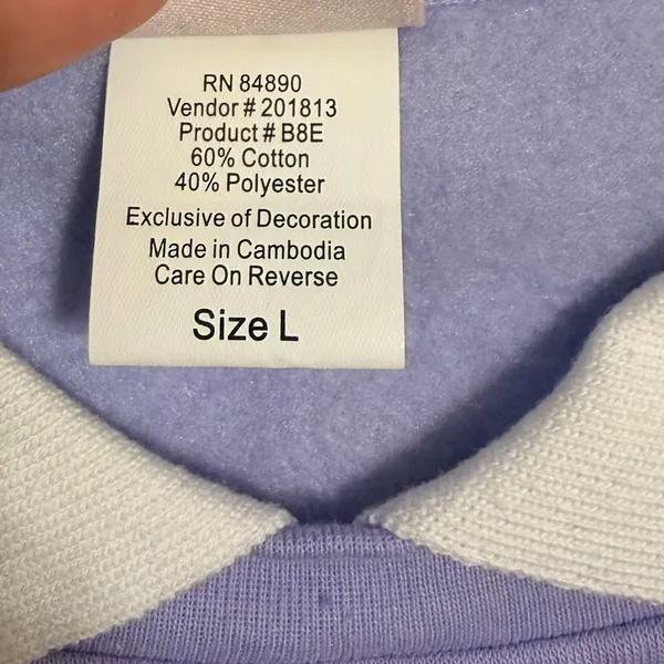 Vintage Grannycore Collared Sweatshirt‎ Pastel Purple Teacup Embroidered Size L - Image 6