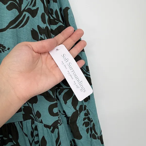 Soft‎ Surroundings Teal Black Floral Maxi Dress XL Long Sleeve Wrap Front - Image 6
