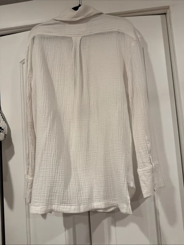 We The Free free people oversized White Button-Down‎ Textured Shirt medium - Image 5