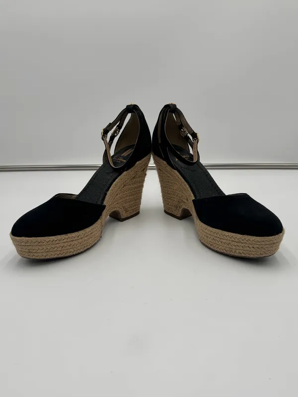 Sam Edelman Black Suede Espadrille Wedge Heels Size 8 Ankle Strap Platform - Image 3