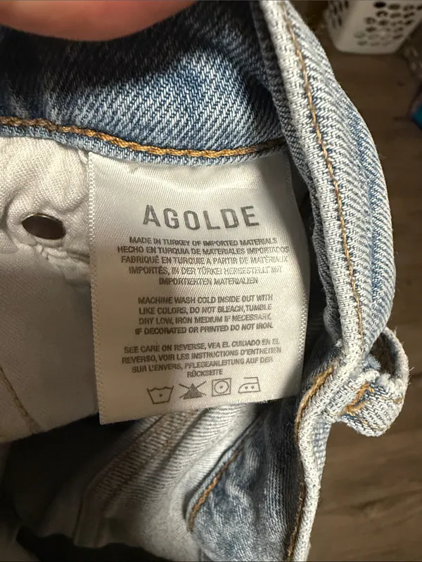 Agolde Light Blue Straight-Leg Jeans with Frayed Hem 28 - Image 4