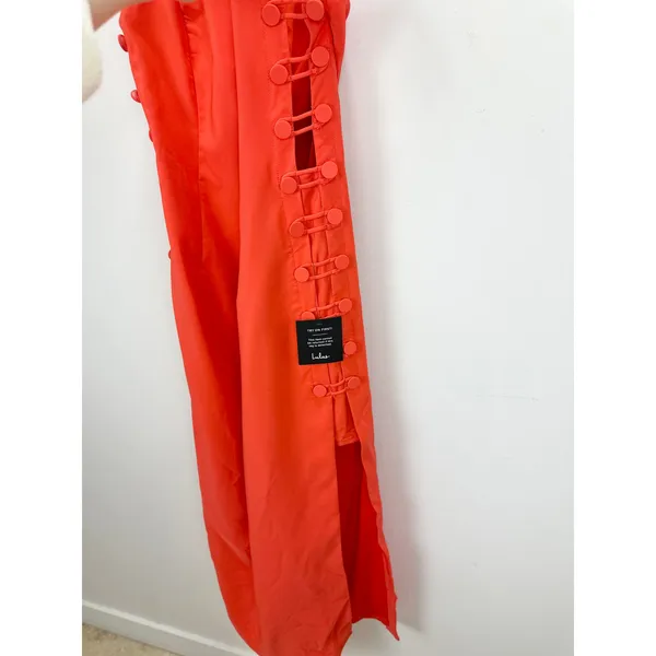 Lulus Masterfully Mod Bright Orange Side Button Midi Dress Cutout Large NWT - Image 7