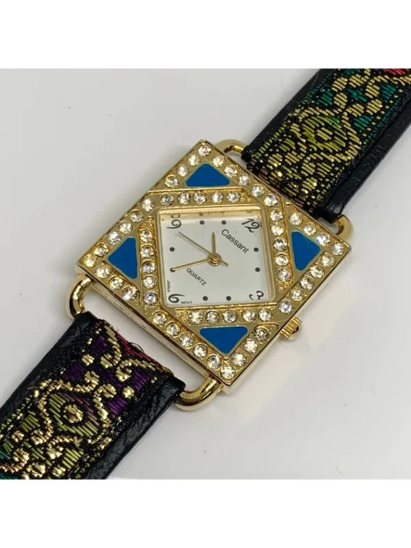 Vintage Cassant gold tone women’s watch 29mm quartz rhinestones running - Image 2