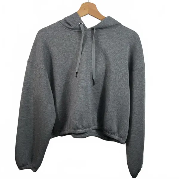 Spanx AirEssentials Cinched Crop Hoodie Sweatshirt Heather Gray Women Size Large - Image 2
