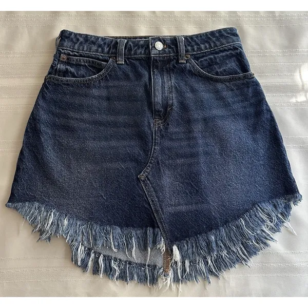 Free People High Waist Bailey Denim Mini skirt 26 - Image 5