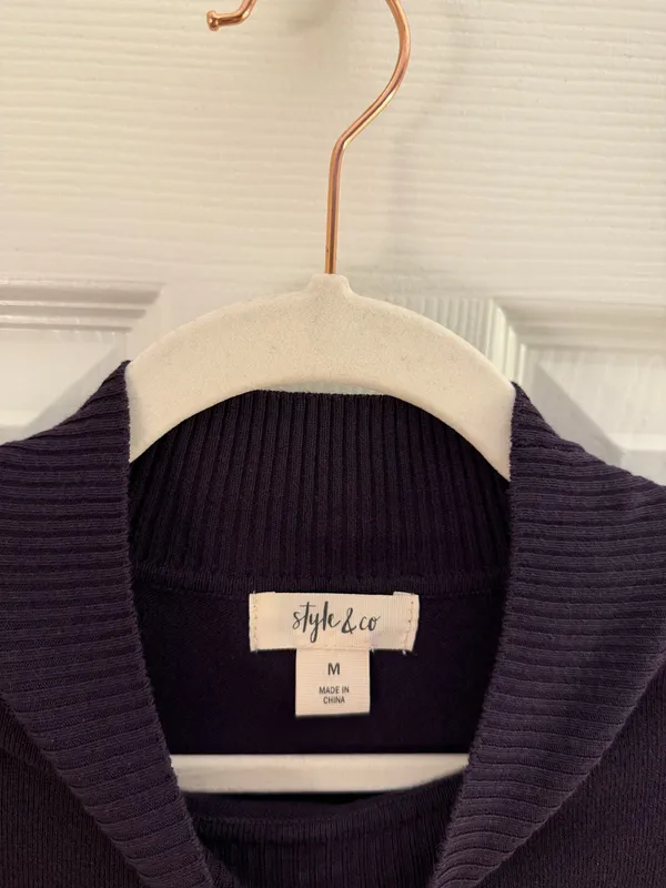 Style & Co Dark Purple Knit Mock Neck Cold Shoulder Sweater Dress Medium - Image 3