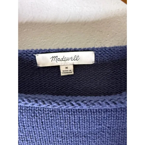 Madewell rolled neck cotton long sleeve sweater navy orange stripe medium‎ - Image 5