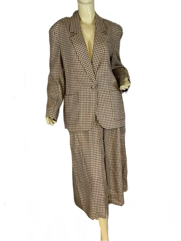 Vintage 1980'S Jh Collectibles Brown, Tan & Blue Plaid Wool Blend Skirt Set (8) - Image 2