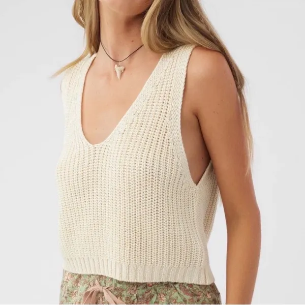 O’neill Dorie Sweater Tank Top Small Cream Crochet Beach Festival Boho Coachella - Image 2