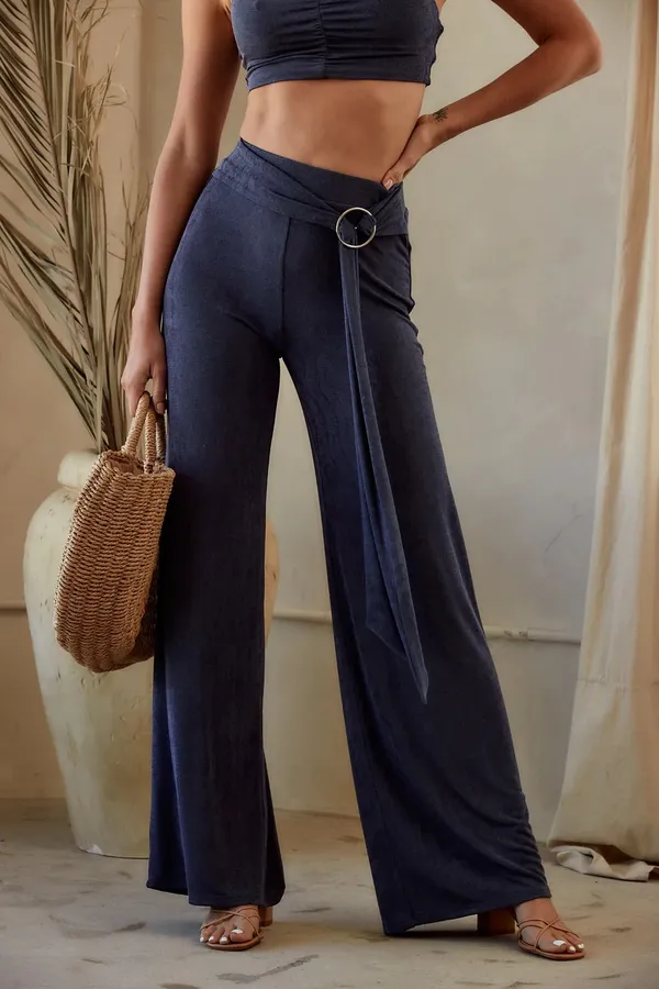 12th Tribe Tiki Navy Belted Trousers w/ Tiki Navy Crop Top - Image 4