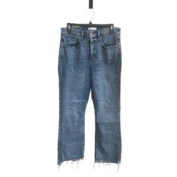LOFT The Kick Crop Jeans Women 10/30 Blue Medium Wash Raw Hem High Rise Denim - Image 2