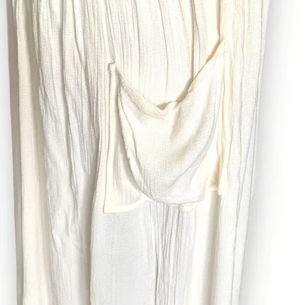 Vintage 90s Linen Rayon Colorblock Maxi Dress Boho Neutral Cottage Patch Pockets - Image 8