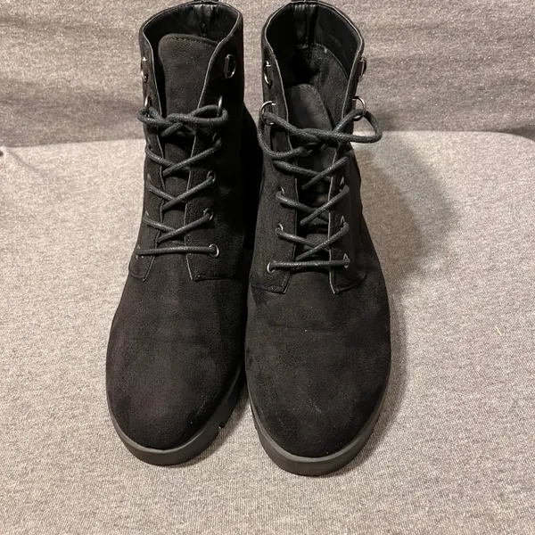 Black Suede Lace Up Combat Boots Chunky Heel Womens Size 7‎ - Image 5