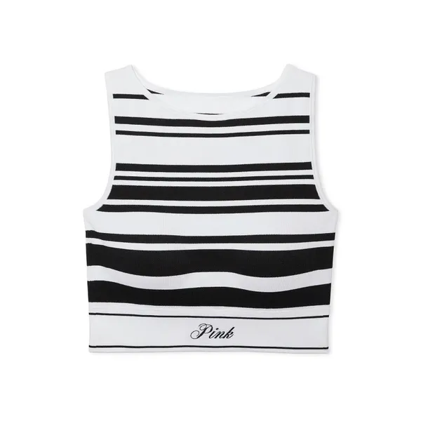 PINK Victoria’s Secret Striped Ribbed Crop Bralette Top Built-In Padding Size M‎ - Image 2