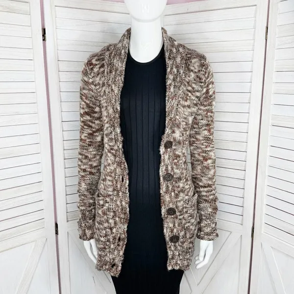 Billabong Marled Cardigan Sweater Brown Multi Juniors Large‎ Button Shawl Collar - Image 2
