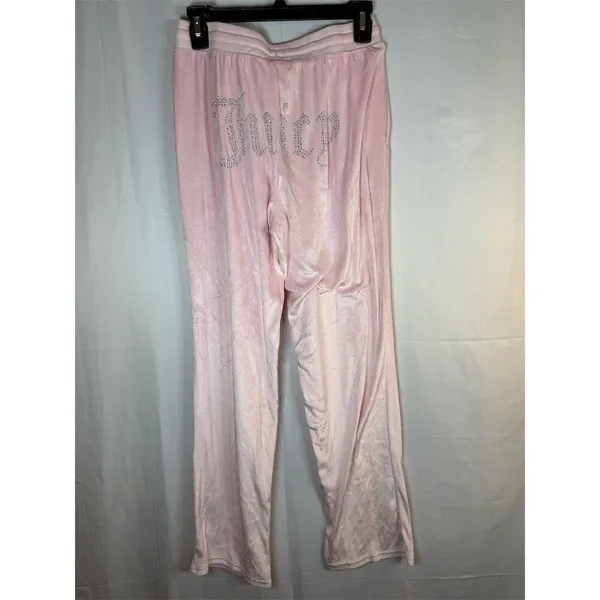 Juicy Couture Pajama Pants Womens S Pink Velour Rhinestone Logo Y2K - Image 5