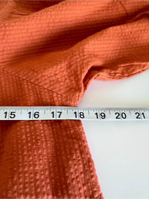 NWT‎ Never a Wallflower High Neck Dress Orange Seersucker Ruffle Puff Sleeve - Image 8