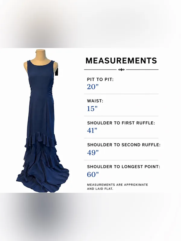 Lulus NWT Blue Cascading Ruffle Maxi Dress Medium Open Back High Low Hem - Image 3
