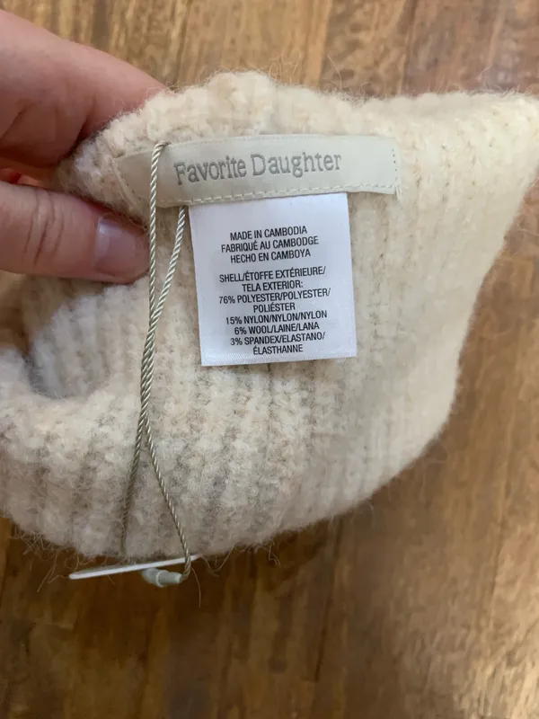 NWT Favorite Daughter The Logo Patch Rib Beanie Tan - Image 3