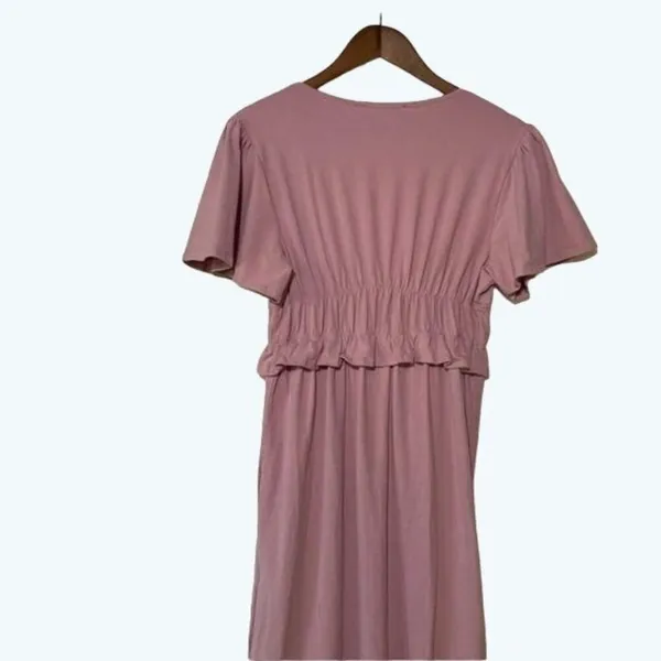 Lulus 100% Cotton Midi Dress Women's M Mauve Flutter Sleeve Smocked Waist V Neck - Image 10