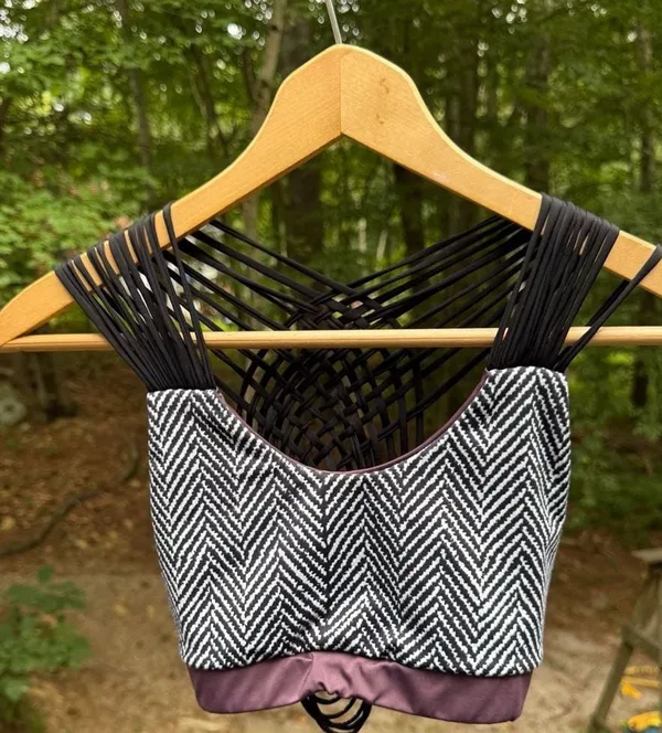 Black and White Herringbone Bralette with Black Straps - Image 3