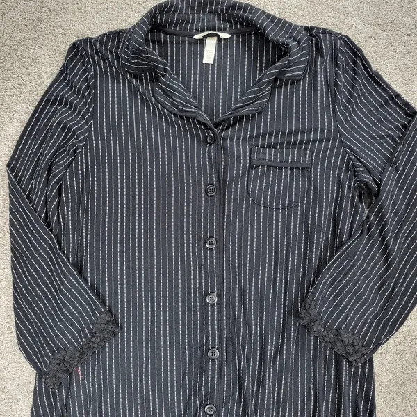 Soma Cool Collection Night Pajama Set S/M Black Stripes Lace Trim Crop Button Up - Image 16